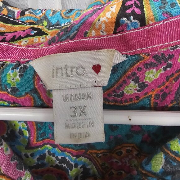 Intro Blue Paisley Y2K Tank Tunic Boho Retro Festival Hippie Button-Down 3X - Picture 8 of 11